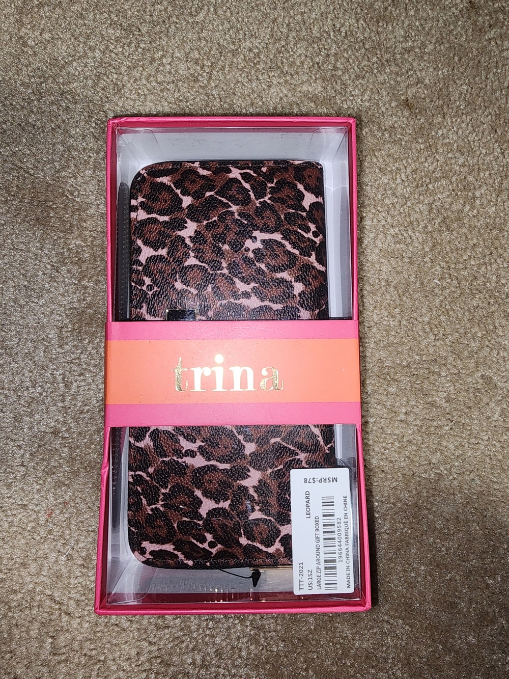 Trina Turk Leopard Zip Wallet in Pink and Brown NIB $70